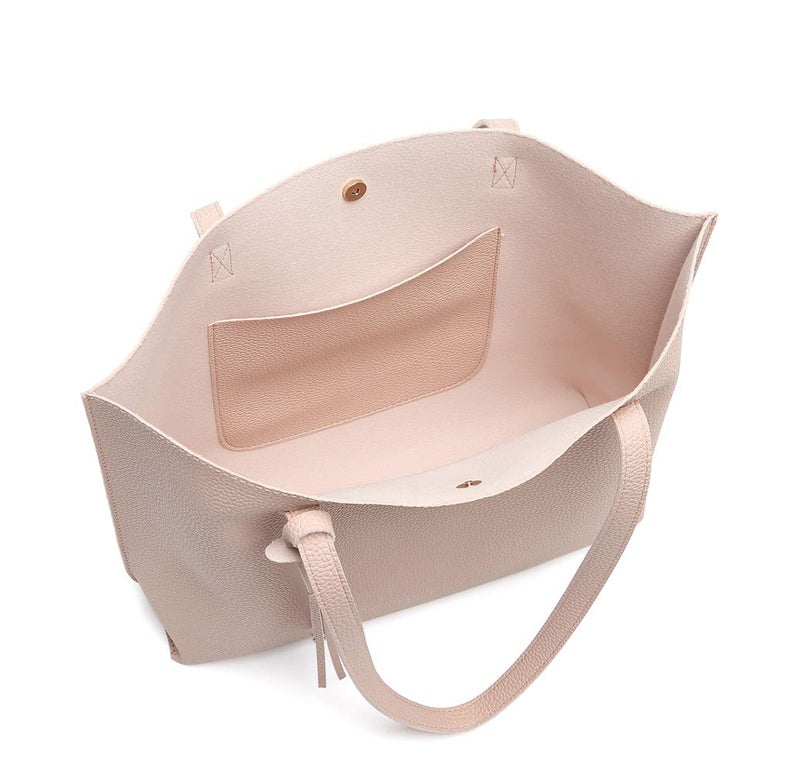 Dreubea Women's Soft Faux Leather Tote Shoulder Bag from, Big Capacity Tassel Handbag Apricot Pink - Image 4